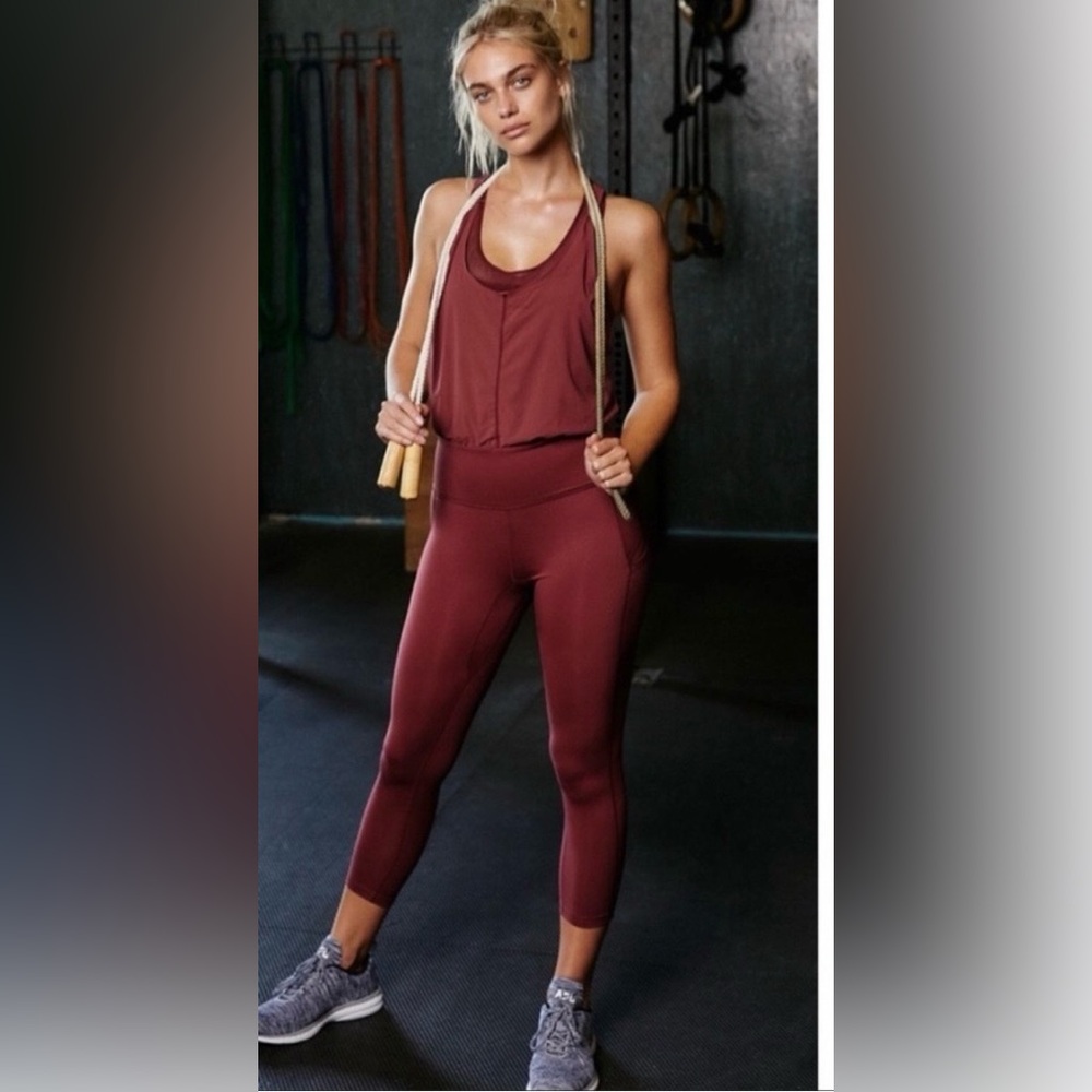 Free People Maroon Leggings Jumpsuit